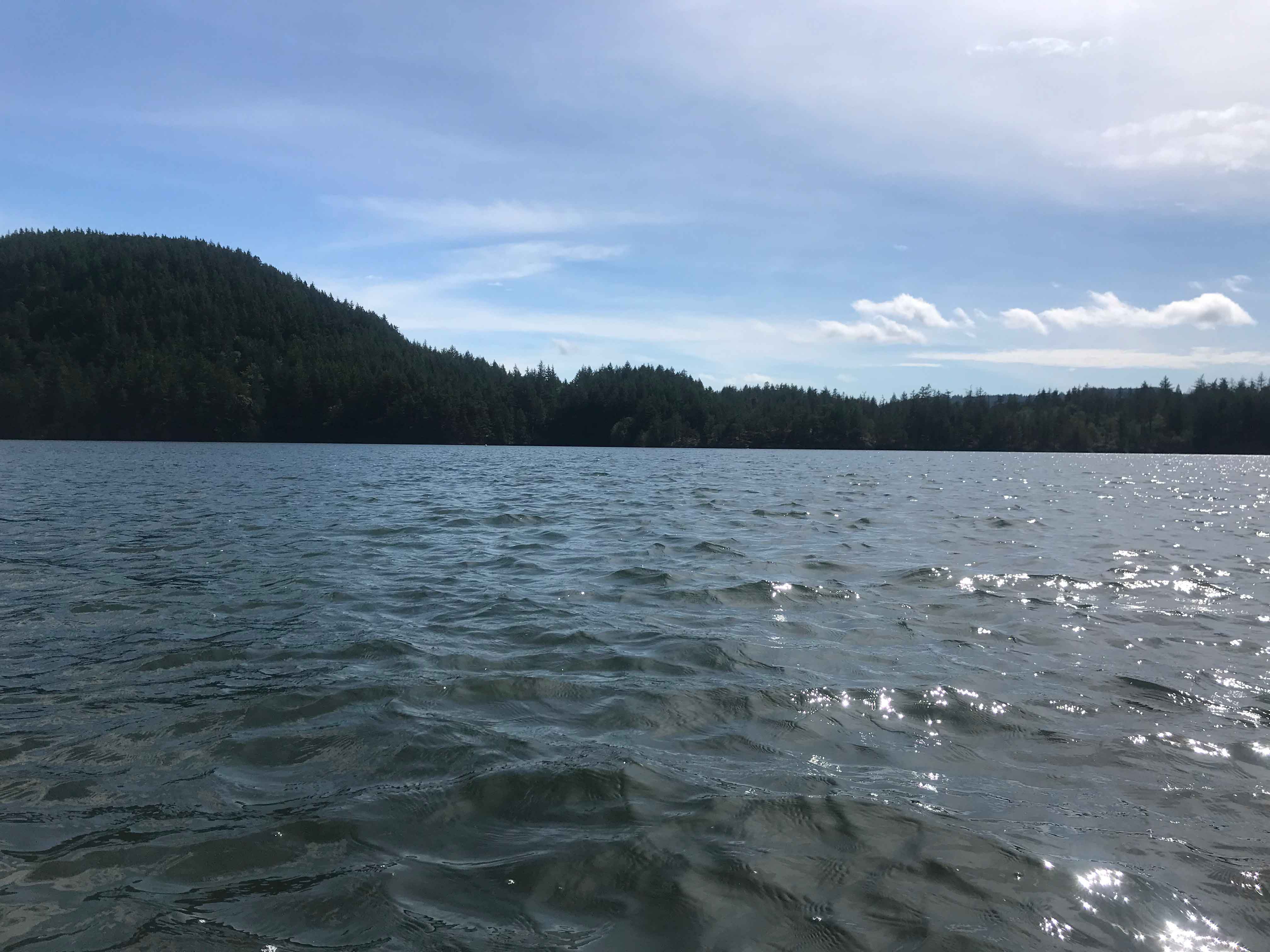 The sun on the waters of Cascade Lake.